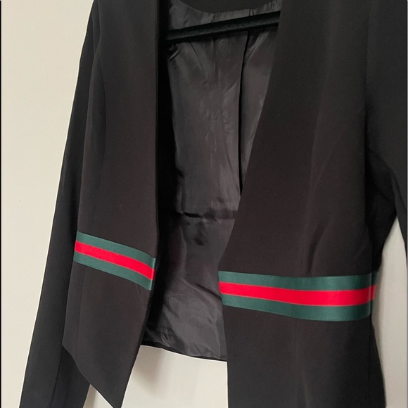 Inspired Black Blazer Red and Green Stripes - Picture 2 of 3